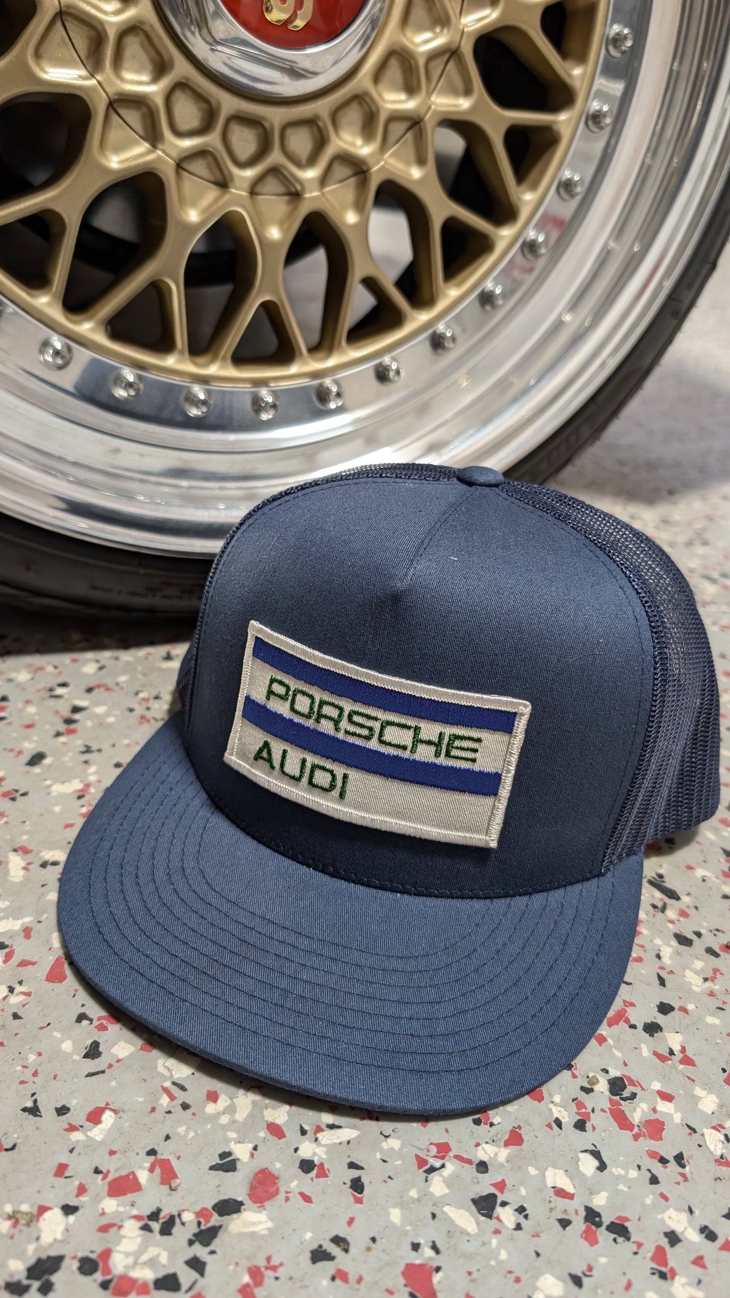 Vintage Style Flat Brim Audi/Porsche Trucker Hat